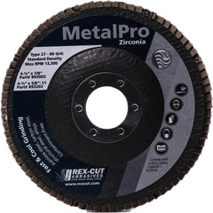 Flap Disc:  4-1/2" Dia, 7/8" Hole, 40 Grit, Zirconia Alumina, Type 27