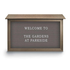 Enclosed Letter Board: 45" Wide, 30" High, Recycled Plastics, Weathered Wood