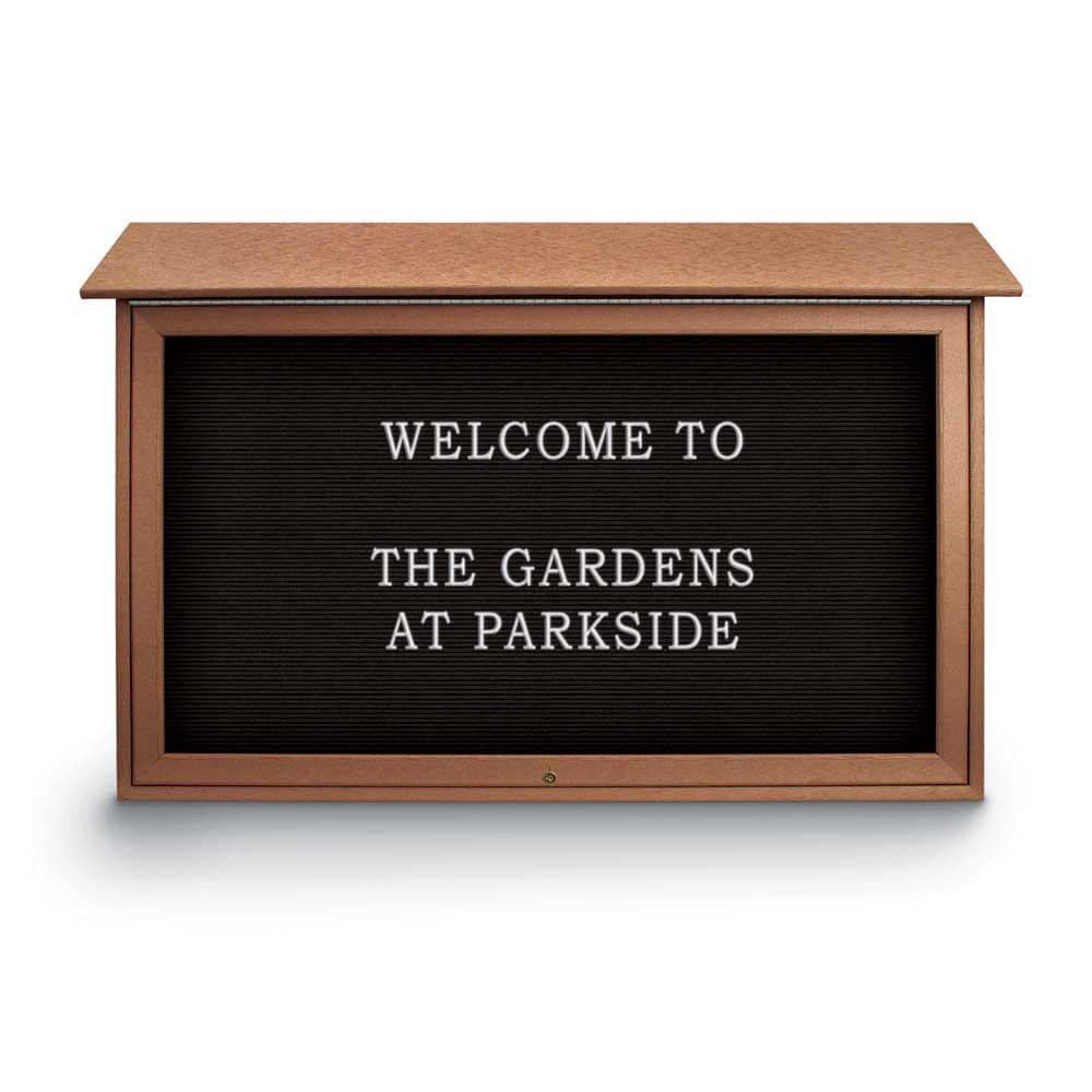 Enclosed Letter Board: 45" Wide, 30" High, Recycled Plastics, Cedar