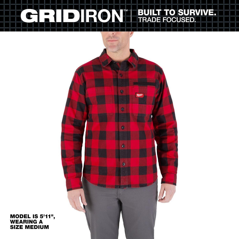 Work Shirt: General Purpose, Long Sleeve, 3X-Large, Cotton, Red, 3 Pocket