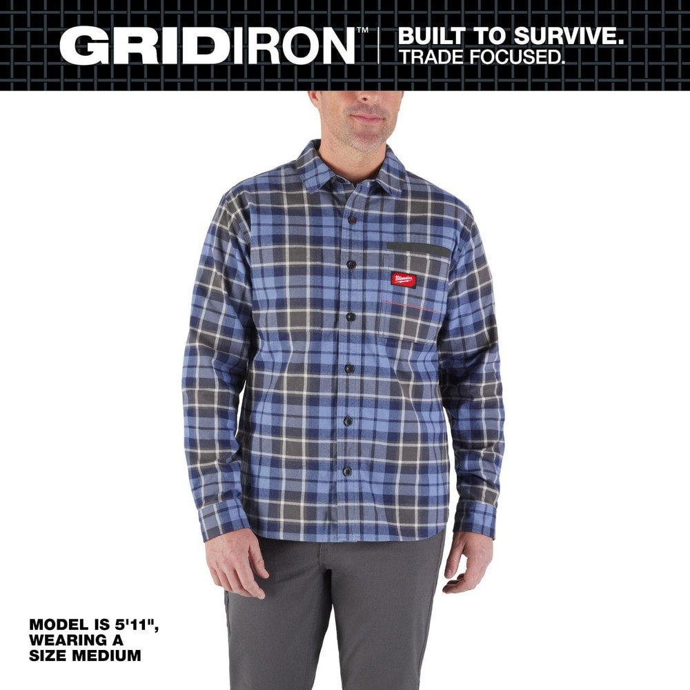 Work Shirt: General Purpose, Long Sleeve, X-Large, Cotton, Blue, 3 Pocket