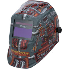 Welding Helmet: Gray, Orange, Red & Silver, Proprietary Nylon, Shade 9-13, Ratchet Adjustment