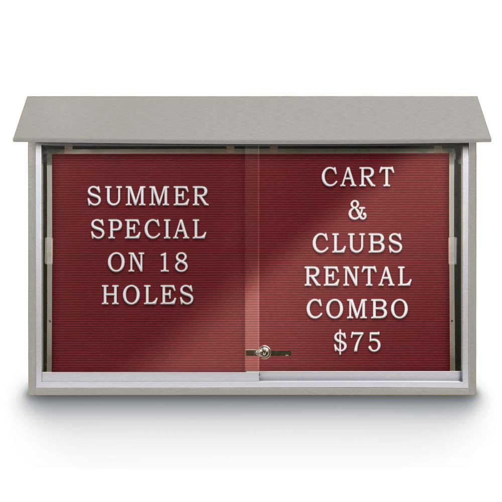 Enclosed Letter Board: 45" Wide, 30" High, Recycled Plastics, Light Gray