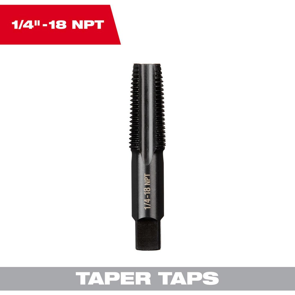 Straight Flute Tap: 1/4-18 NPT, 4 Flute, Taper Chamfer, 2B Class of Fit, High-Carbon Steel, Black Oxide Finish