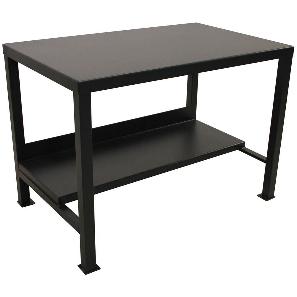 Welded Work Table: 60" Wide, 34" High, Powder Coated, Steel Top, Steel Base, Black