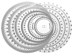 Graduated Dial Rules; Diameter (Inch): 8; Reading Direction: Dual Direction; Graduation (Degrees): 1.00; Hole Diameter (Inch): 11/32; Color: White