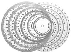 Graduated Dial Rules; Diameter (Inch): 8; Reading Direction: Dual Direction; Graduation (Degrees): 1.00; Hole Diameter (Inch): 11/32; Color: White