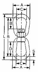 7, 200 Lbs. Load Limit, 8-3/4 Inches Long x 3/4 Inch Diameter Oval Eye Swivel