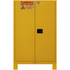 Flammable & Hazardous Storage Cabinets:  45.000 gal Drum, 2.000 Door,  2 Shelf,  Manual Closing,  Safety Yellow