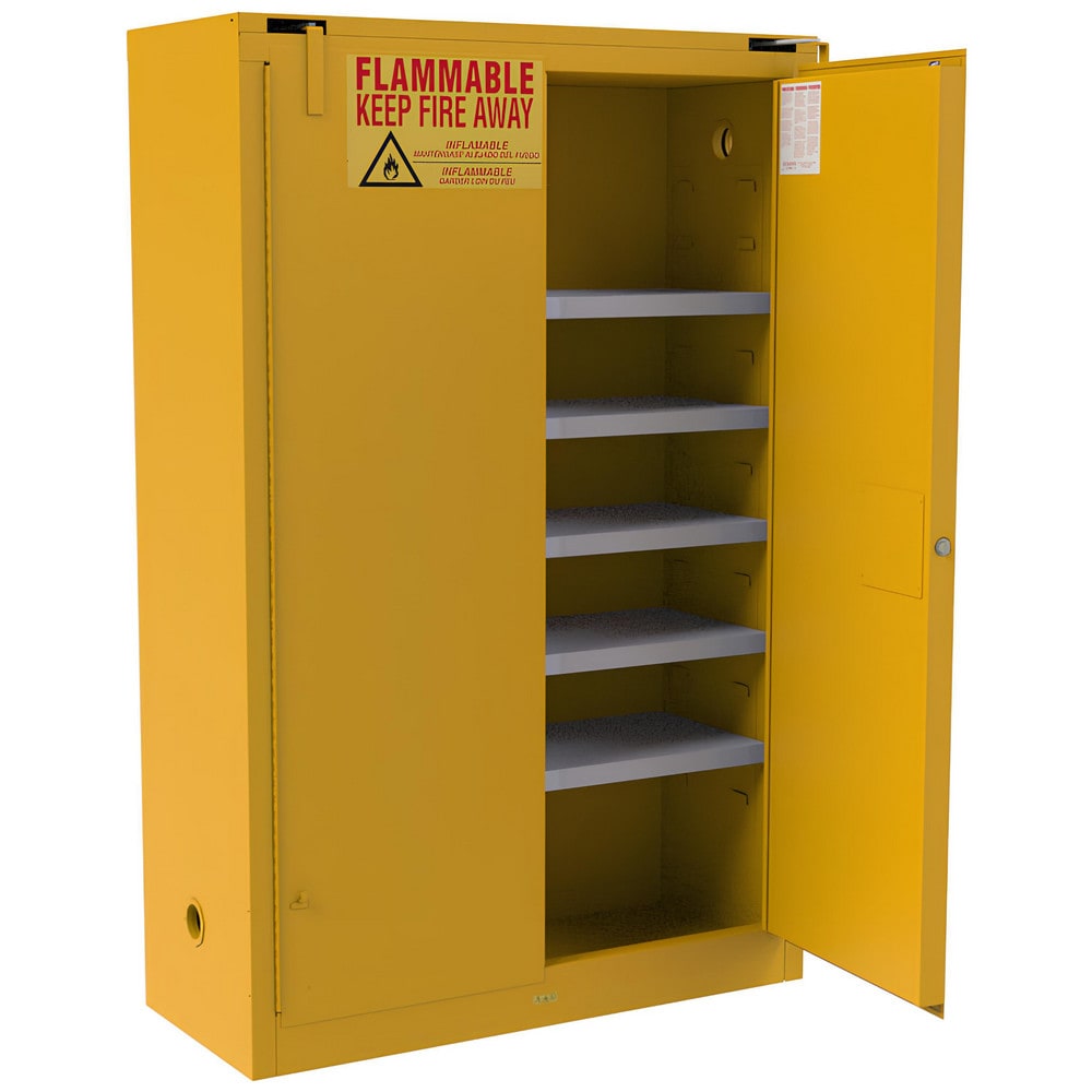 Flammable & Hazardous Storage Cabinets:  60.000 gal Drum, 2.000 Door,  5 Shelf,  Self Closing,  Safety Yellow