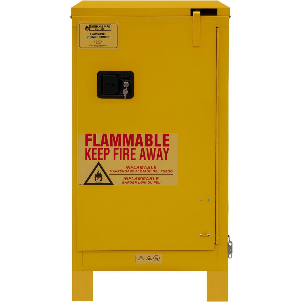 Flammable & Hazardous Storage Cabinets:  16.000 gal Drum, 1.000 Door,  1 Shelf,  Self Closing,  Safety Yellow