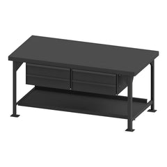 Heavy-Duty Work Table: 72" Wide, 6 to 34-1/4" High, Powder Coated & Textured, Steel Top, Steel Base, Gray