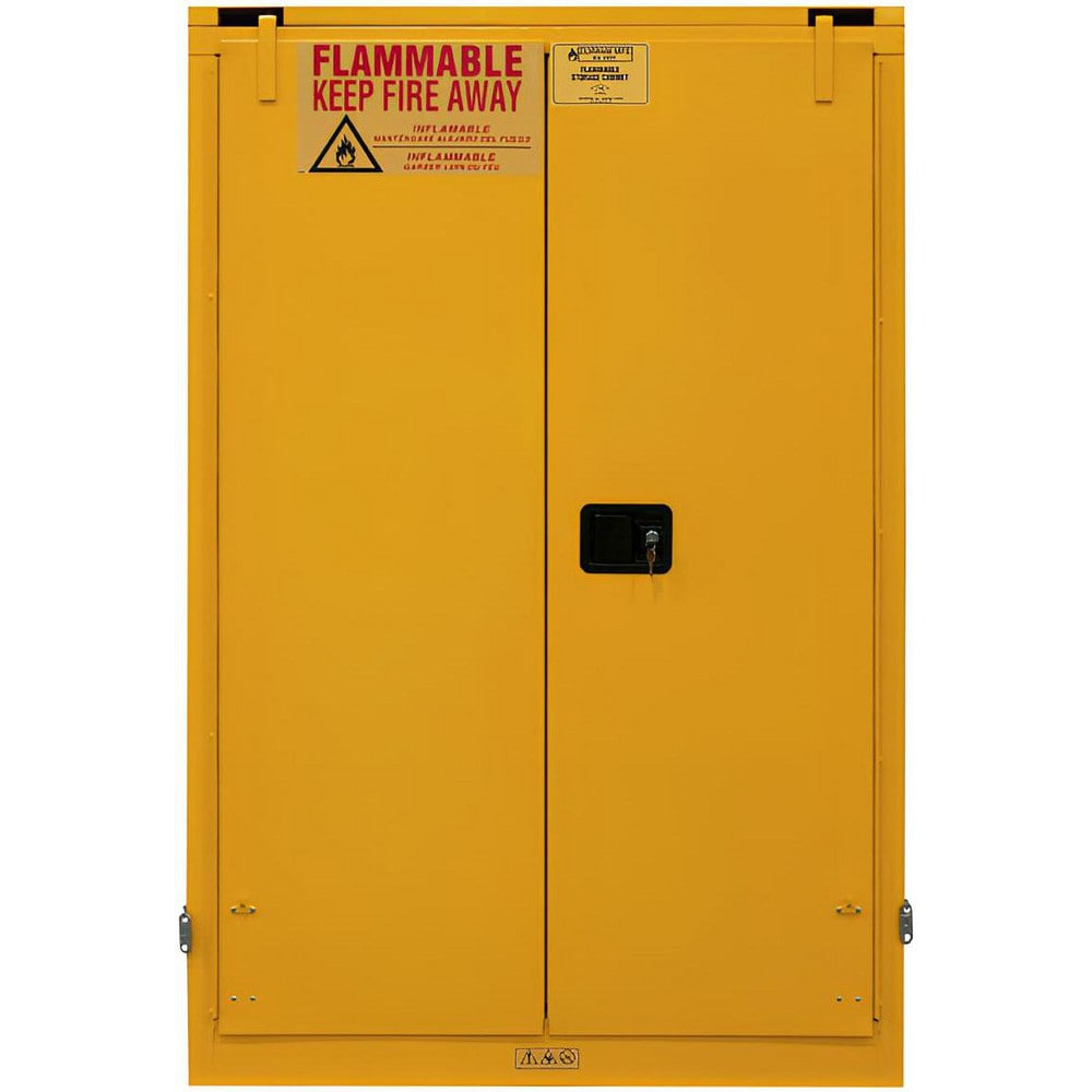 Flammable & Hazardous Storage Cabinets:  90.000 gal Drum, 2.000 Door,  2 Shelf,  Self Closing,  Safety Yellow