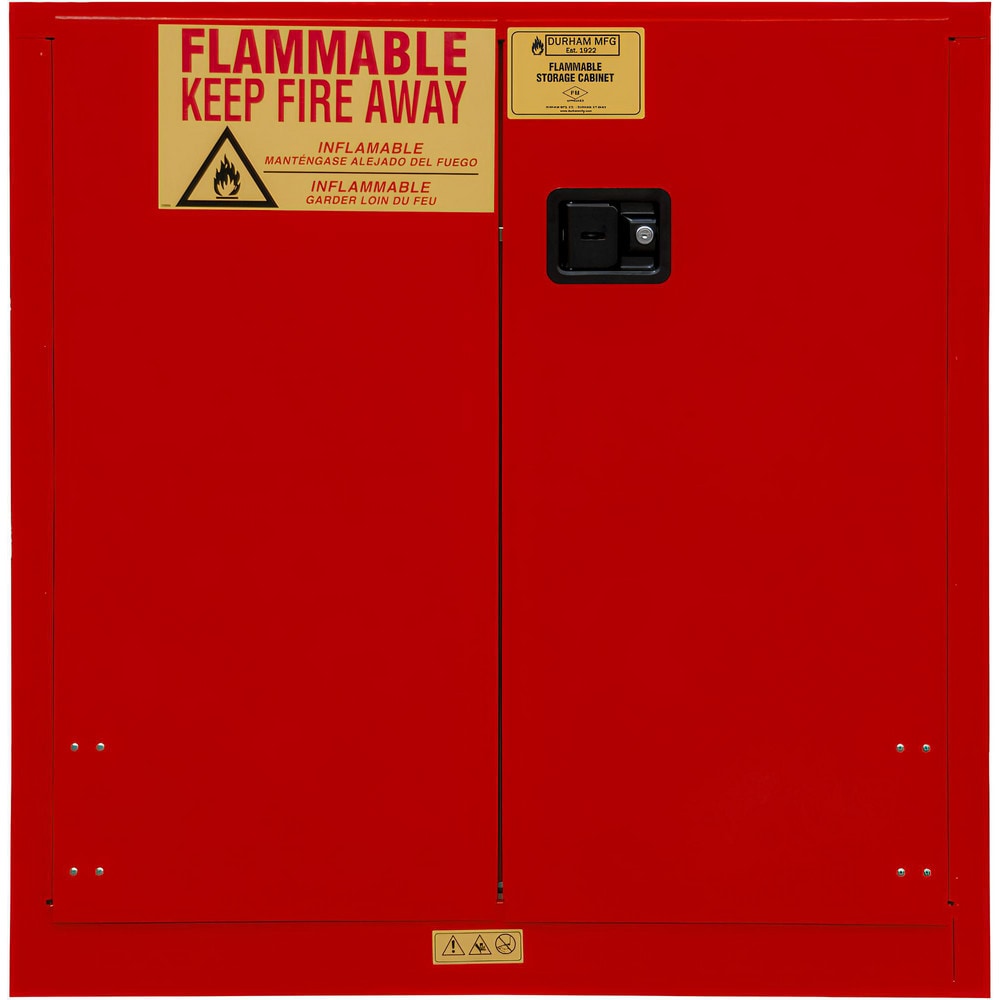 Flammable & Hazardous Storage Cabinets:  30.000 gal Drum, 2.000 Door,  1 Shelf,  Manual Closing,  Red