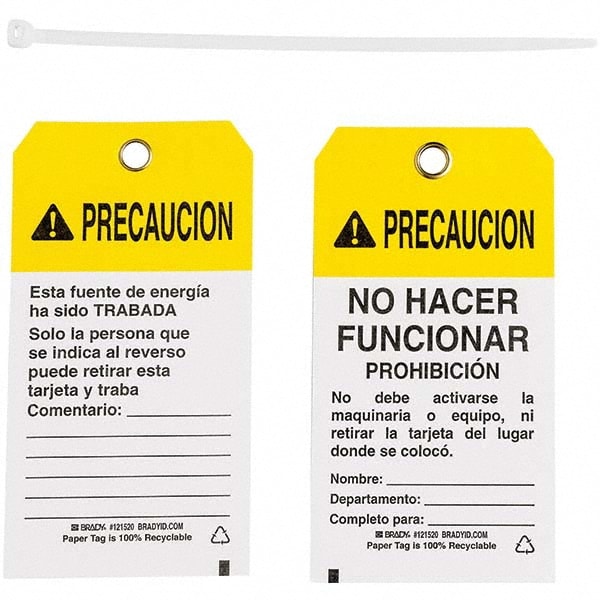 Do Not Operate Tag: 5-3/4" High, 3" Wide, Paper, "PRECAUCION"