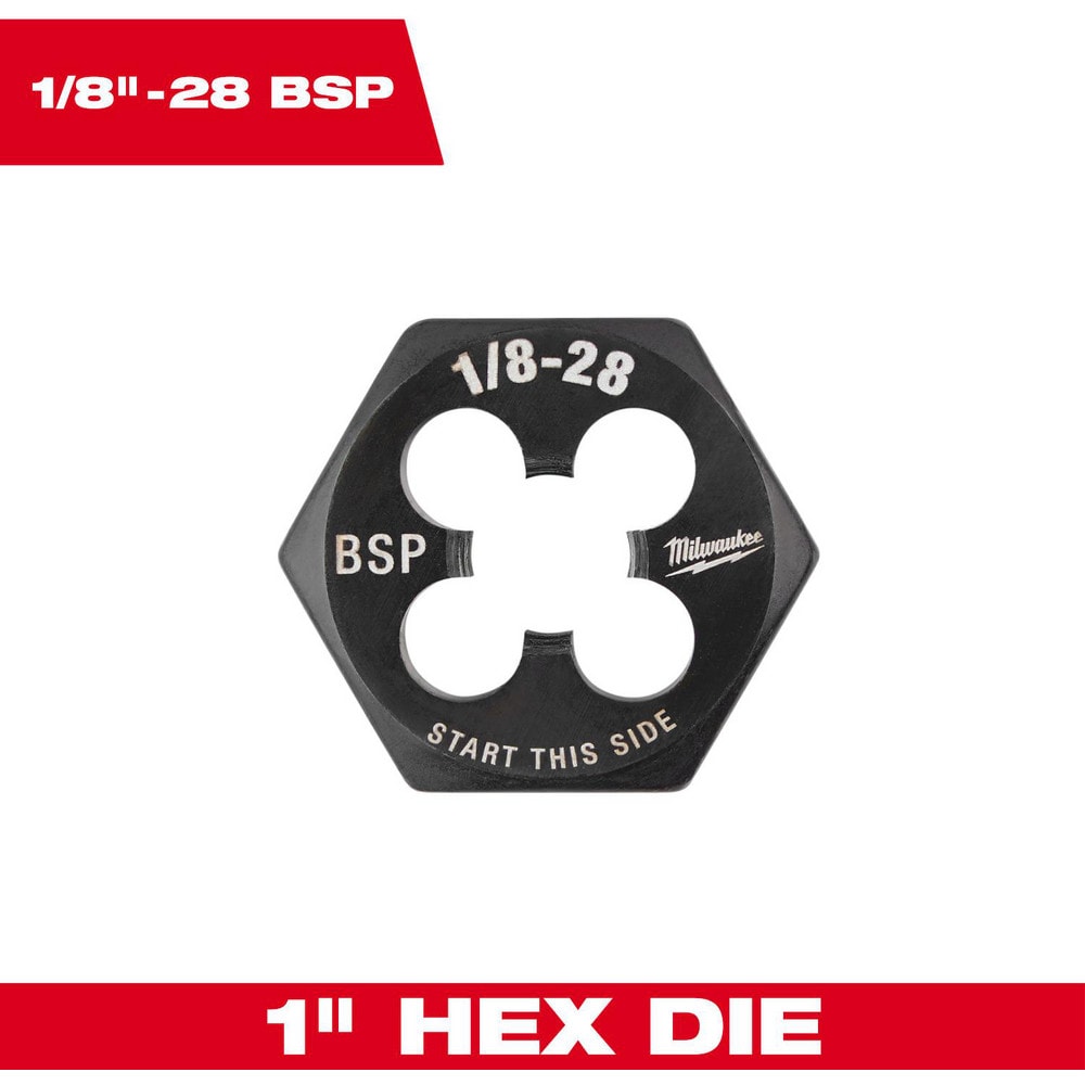 Hex Pipe & Conduit Dies; Thread Size (Inch): 1/8-28; Thread Standard: G(BSP); Material: Carbon Steel; Thread Direction: Right Hand; Hex Size (Inch): 1; Thickness (Inch): 3/8