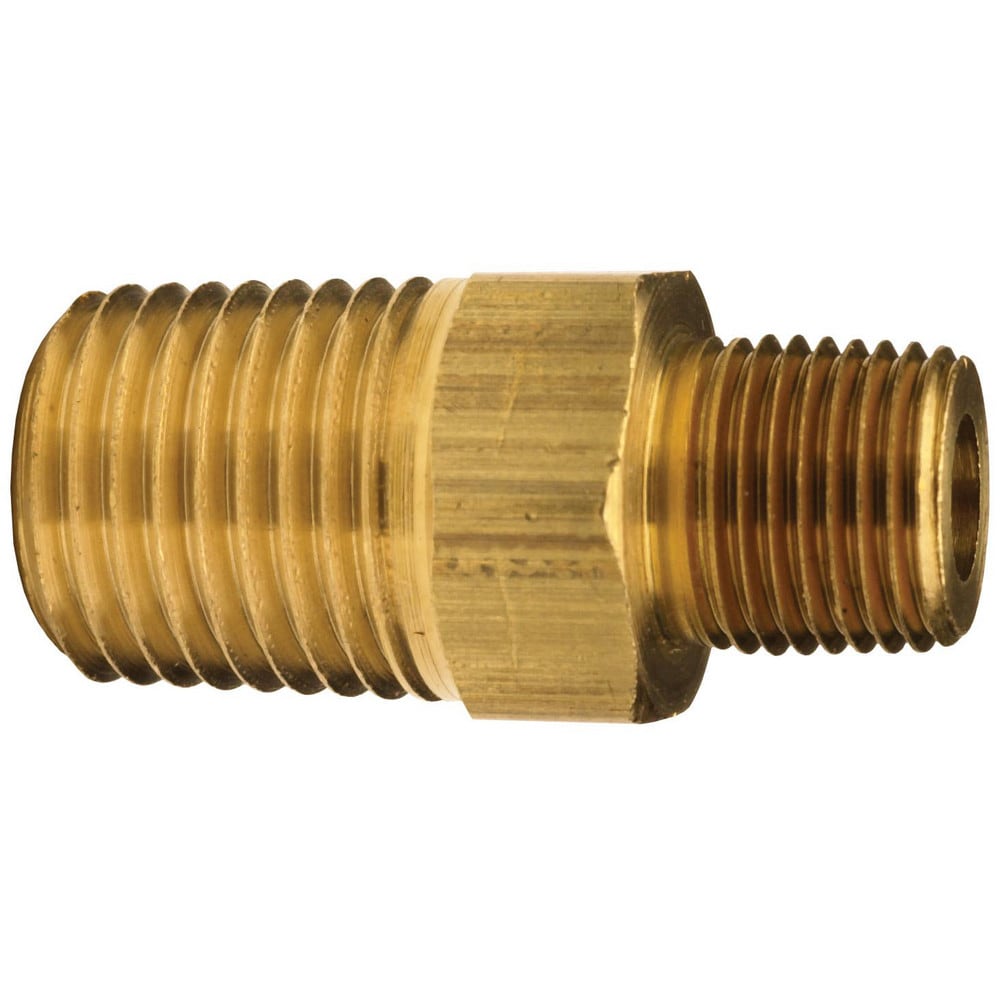 Brass & Chrome Pipe Fittings; Fitting Type: Adapter Female to Male Reducer; Fitting Size: 1/2 x 3/8; End Connections: MNPT; Material Grade: CA360; Connection Type: Threaded; Pressure Rating (psi): 1000; Fitting Shape: Straight; Thread Standard: NPTF