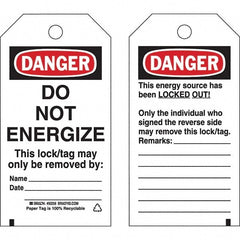 Energy Isolation Tag: 5-3/4" High, 3" Wide, Polyester, "DANGER"