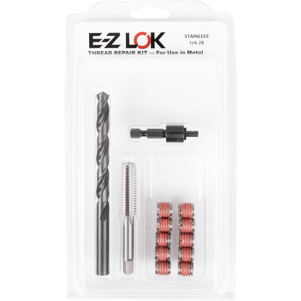 Thread Repair Kits; Kit Type: Thread Repair; Insert Thread Size (Inch): 1/4-28; Includes Drill: Yes; Includes Tap: Yes; Includes Installation Tool: Yes; Includes Tang Removal Tool: No