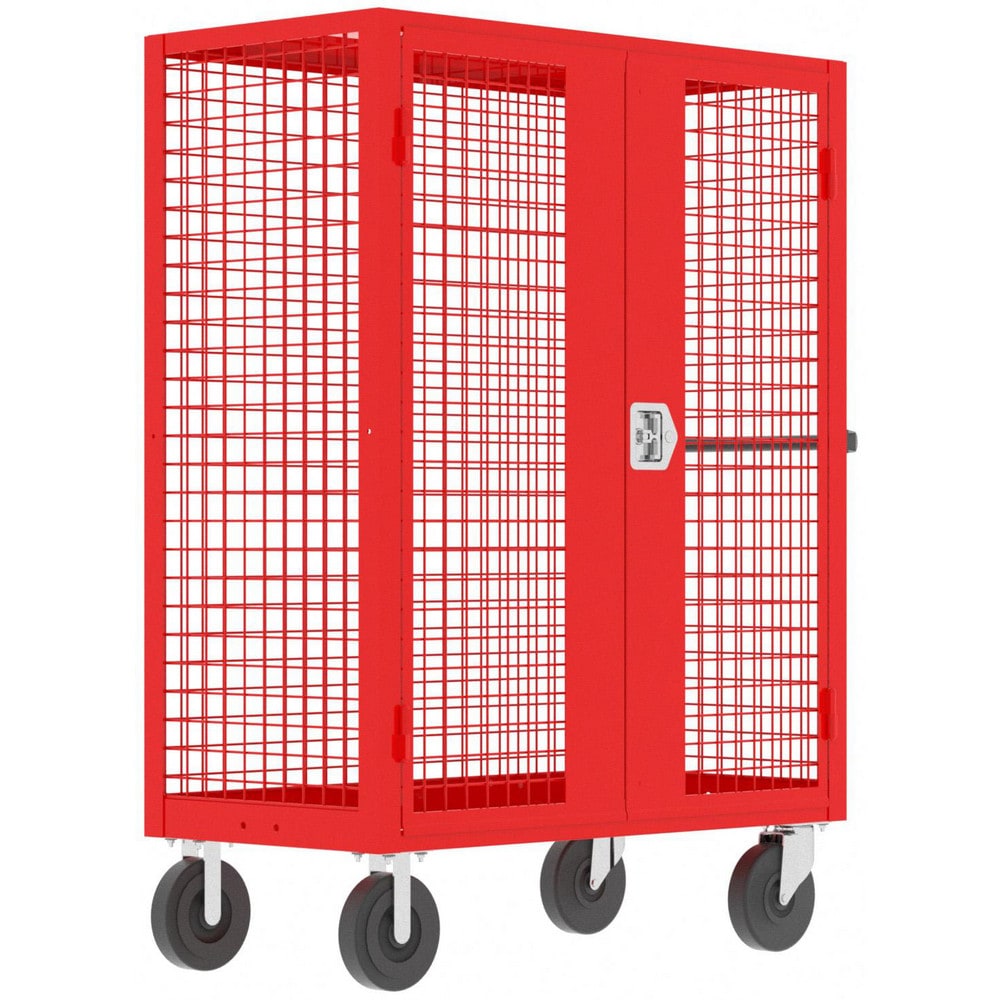 Security Utility Cart: 48" Long, 24" Wide, Steel, 2000 lb Capacity, Red