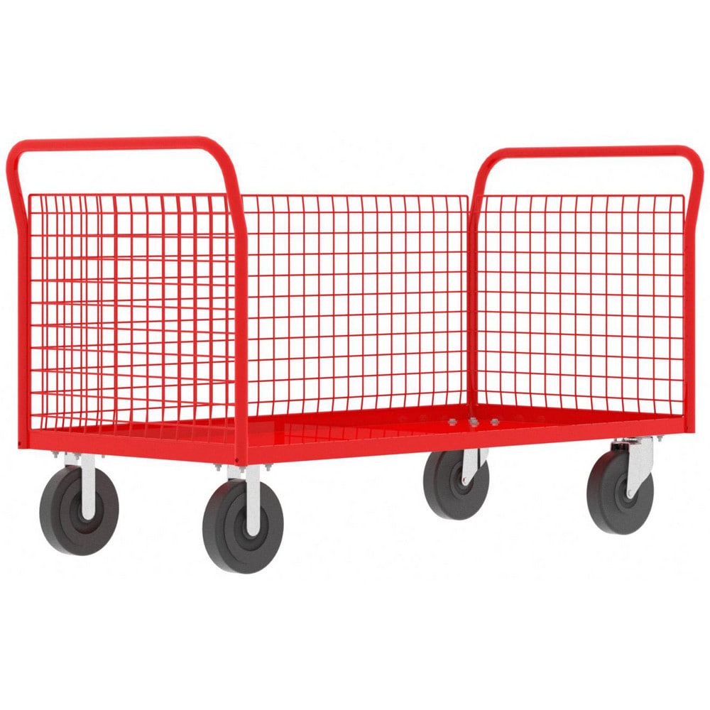 Cage Utility Cart: 64" Long, 30" Wide, Steel, 2000 lb Capacity, Red