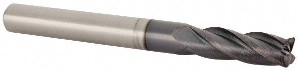 Corner Radius End Mill: 1/4" Dia, 3/4" LOC, 0.0200" Radius, 4 Flute, Solid Carbide