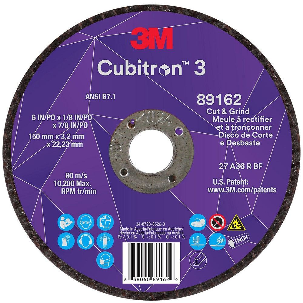 Depressed-Center Wheel: Type 27, 6" Dia, 1/8" Thick, 7/8" Hole, Precision Shaped Ceramic