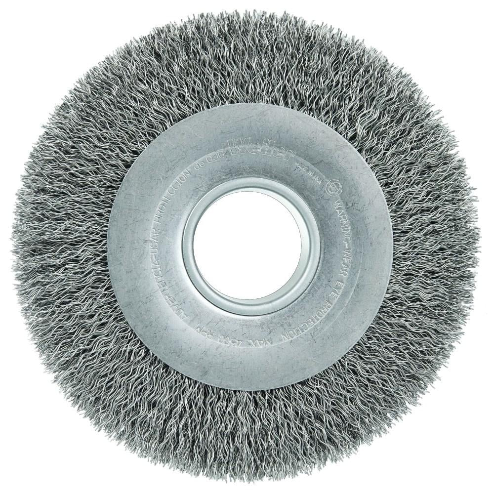 Wheel Brush: 8" Wheel Dia, 1-1/2" Face Width, 0.0200" Wire Dia,  Crimped