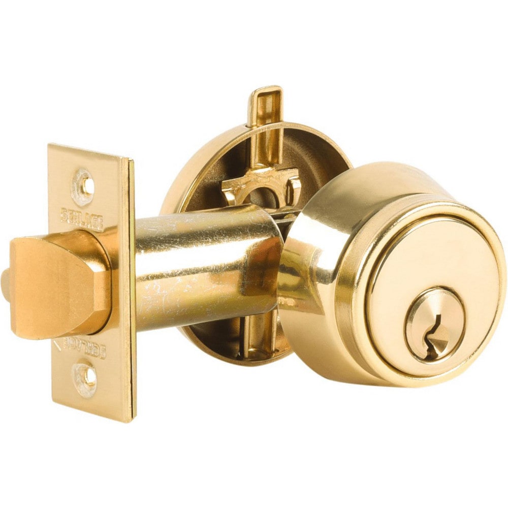 Deadbolts; Deadbolt Type: Deadbolt; Lock Type: Single Cylinder; Key Type: Schlage C; Mount Type: Through Hole; Material: Metal; Minimum Door Thickness: 1.5 in; Maximum Door Thickness: 2.125; Finish: Bright Brass