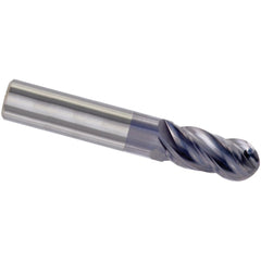 Ball End Mill: 7/16" Dia, 1" LOC, 4 Flute, High Speed Steel