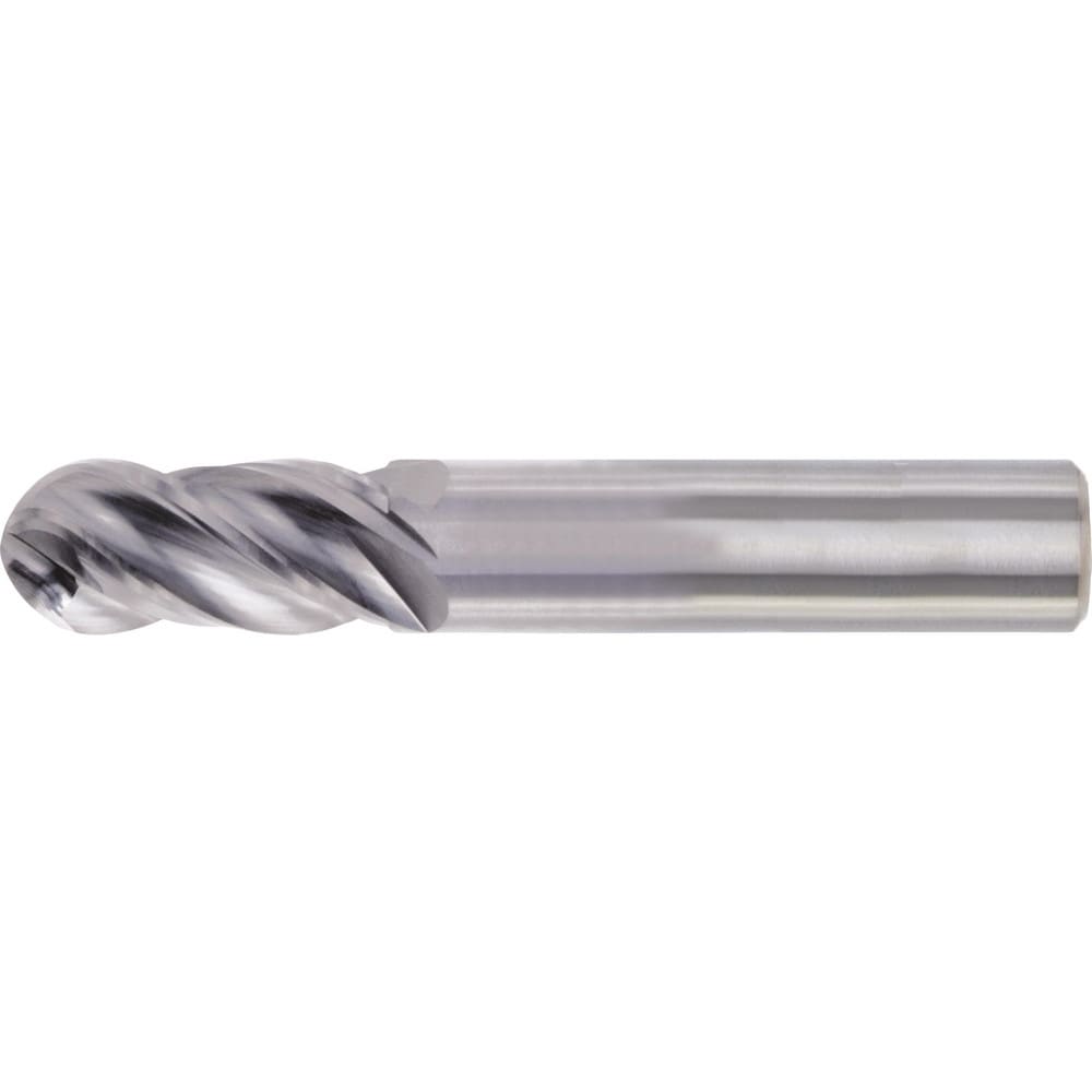 Ball End Mill: 1" Dia, 2-1/4" LOC, 4 Flute, High Speed Steel