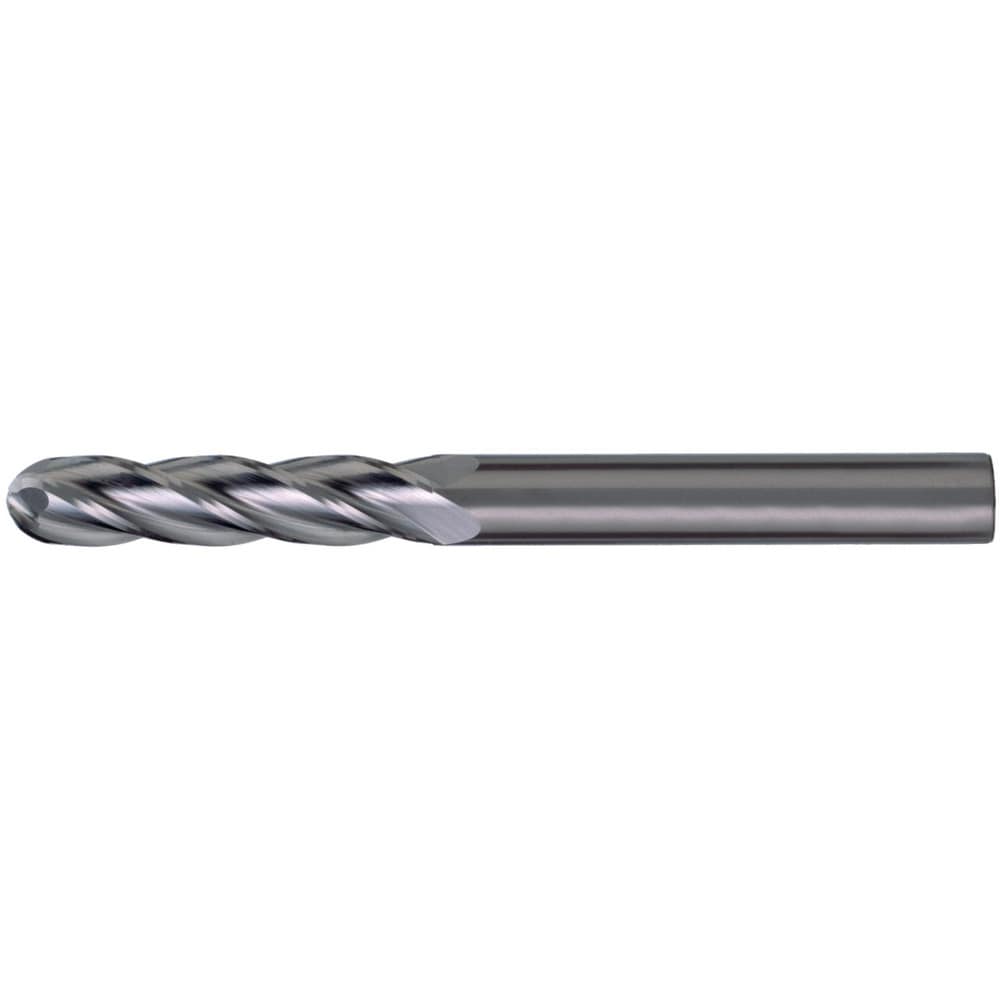 Ball End Mill: 1" Dia, 1-1/2" LOC, 4 Flute, Solid Carbide