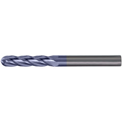 Ball End Mill: 1" Dia, 3" LOC, 4 Flute, High Speed Steel