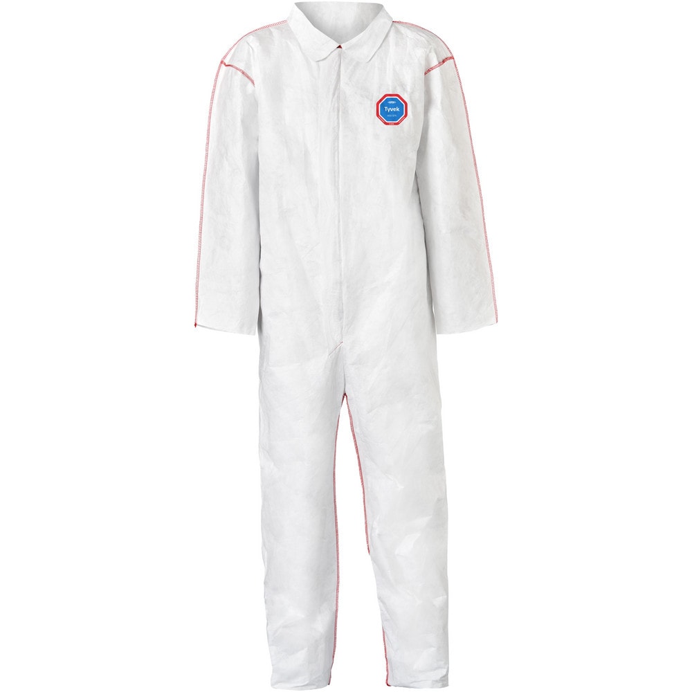 Disposable Coveralls: Particle Protection Protection, Size Large, Tyvek 400 SFR, Storm Flap, Zipper & Serged Closure