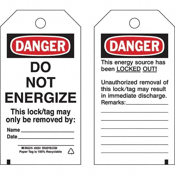 Energy Isolation Tag: 5-3/4" High, 3" Wide, Polyester, "DANGER"