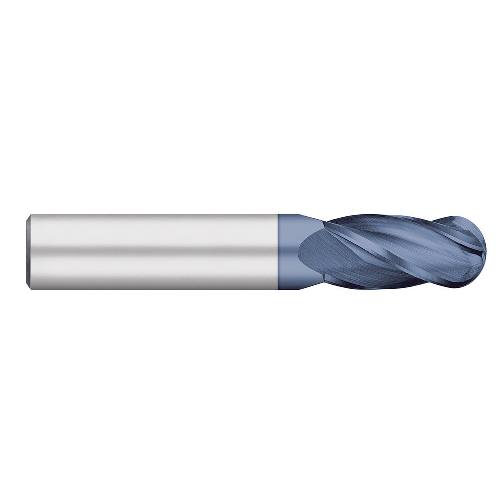 Ball End Mill: 1/2" Dia, 1" LOC, 4 Flute, Solid Carbide