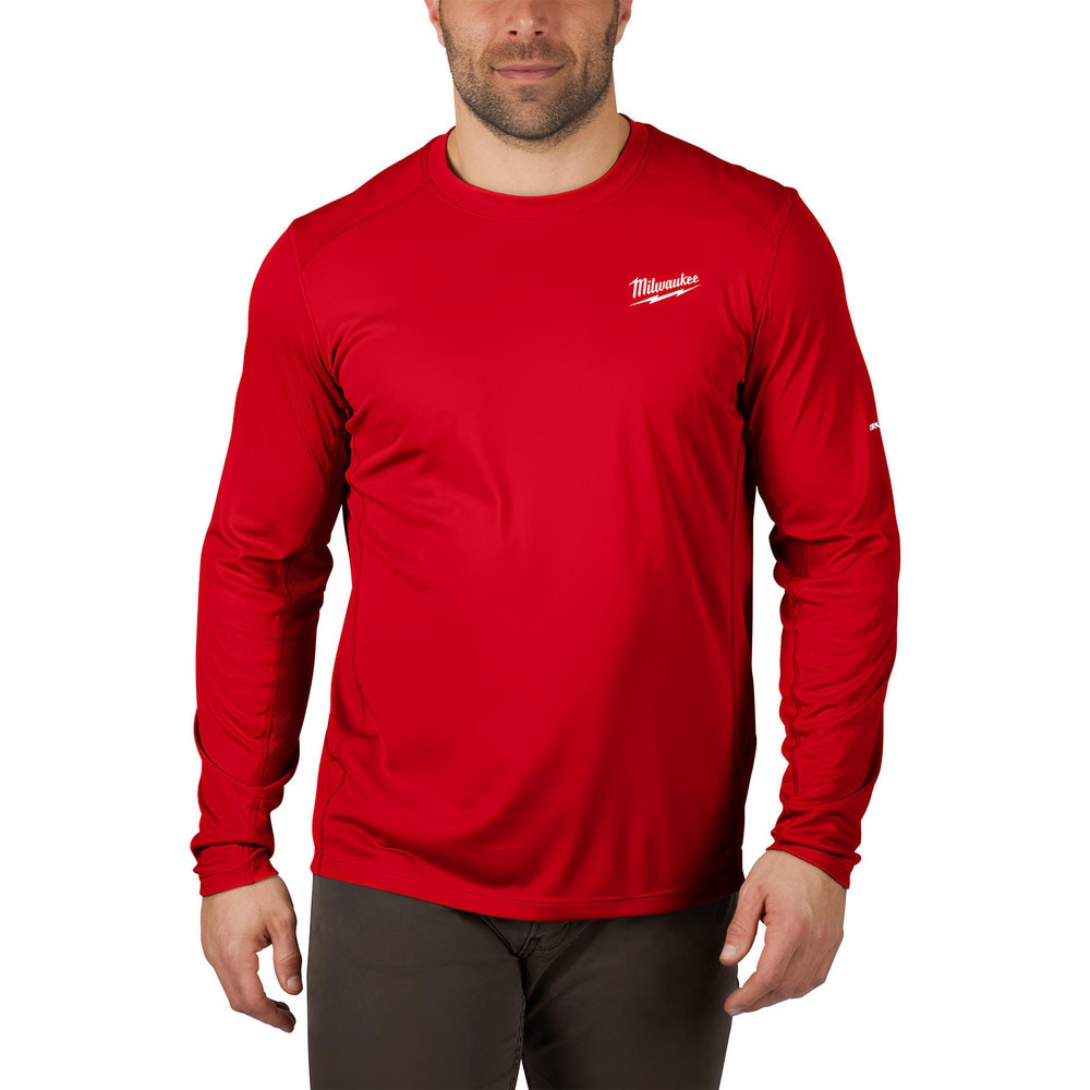 Work Shirt: General Purpose, Long Sleeve, Small, Polyester, Red