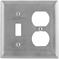 Wall Plates; Wall Plate Type: Sectional Wall Plates; Color: Metallic; Finish: Brushed; Wall Plate Configuration: Switch, Outlet; Material: Stainless Steel; Shape: Rectangle; Wall Plate Size: Standard; Number of Gangs: 2