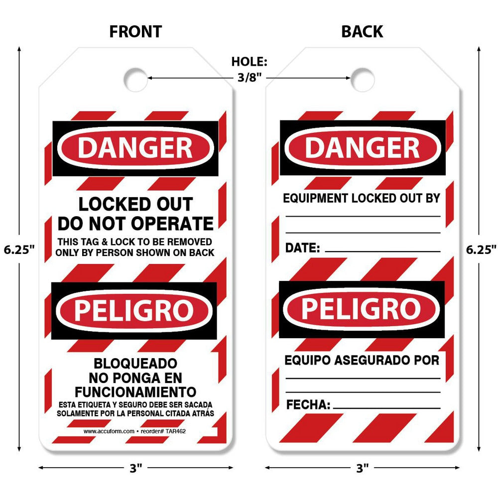 Lockout Tag: Rectangle, 6-1/4" High, Synthetic Paper, "DANGER PELIGRO"