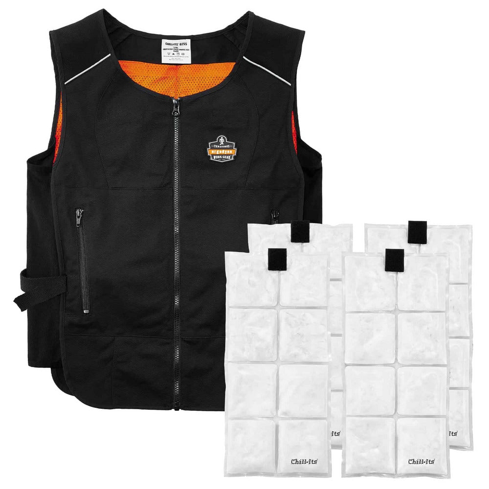 Cooling Vests; Cooling Technology: Phase Change Vest; Breakaway: No; Expandable: No; Size: 2X-Large, 3X-Large; Color: Black; Maximum Cooling Time (Hours): 2; Material: Poly-Cotton; Activation Method: Cooling Inserts; Closure Type: Zipper