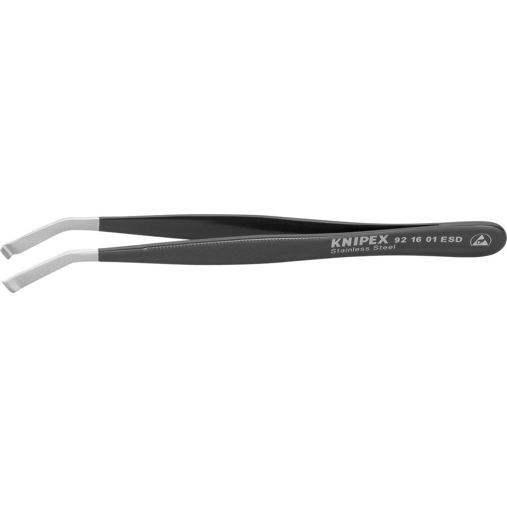 Tweezers; Tweezer Type: ESD Safe; Pattern: Smooth Pointed Tip and Serrated Bent Tip; Material: Stainless Steel; Tip Type: Angled; Tip Shape: Cylindrical; Overall Length (Inch): 4-3/4; Grip Style: Smooth