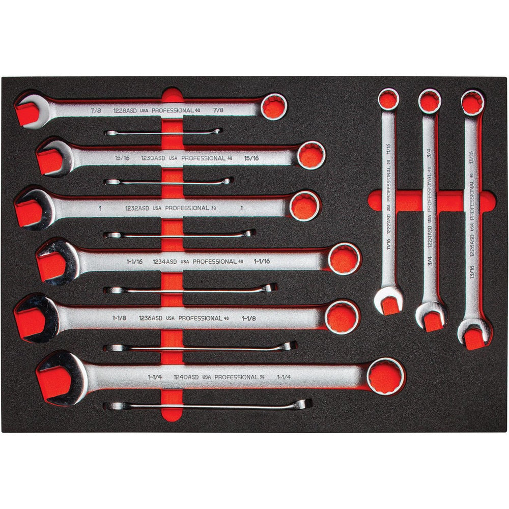 Combination Wrench Set: 15 Pc, Inch