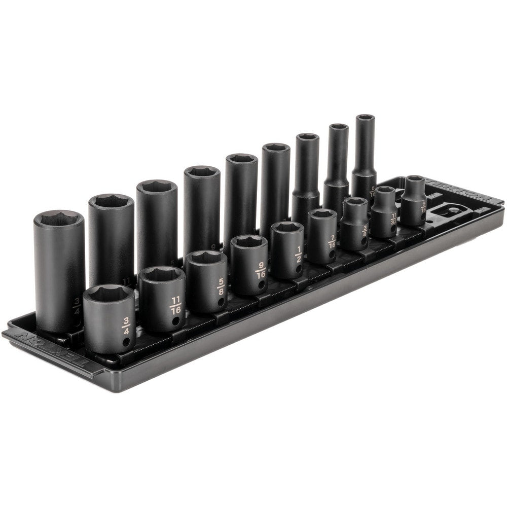 Deep Standard Impact Socket Set Socket Set: 18 Pc, 0.3125 to 0.75" Socket