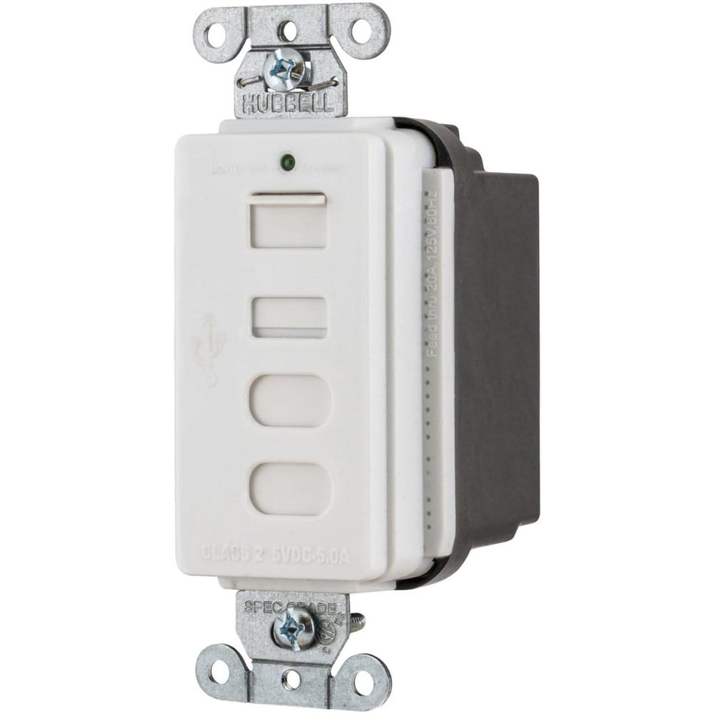 USB Receptacles; Usb Connection Style: Standard; Number of USB Ports: 4; Number Of Usb Ports: 4; Charging Power: 5 A; Amperage: 5.0000; Voltage: 5.00, 9.00; NEMA Configuration: Non-NEMA; Color: White; Wiring Method: Side, Back