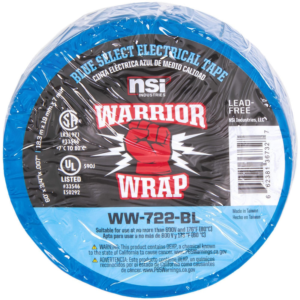 Electrical Tape; Tape Material: Vinyl; Width (Inch): 3/4; Thickness (mil): 7.0000; Color: Blue; Series: Professional; Series Part Number: WW-722-BL; Adhesive Material: PVC