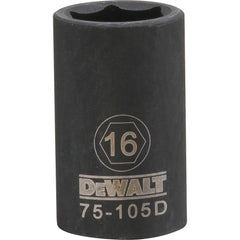 Impact Socket: 1/2" Drive, 16 mm Socket, Hex Drive