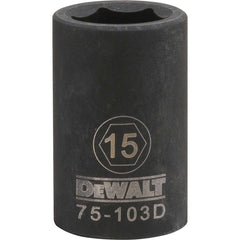 Impact Socket: 1/2" Drive, 15 mm Socket, Hex Drive