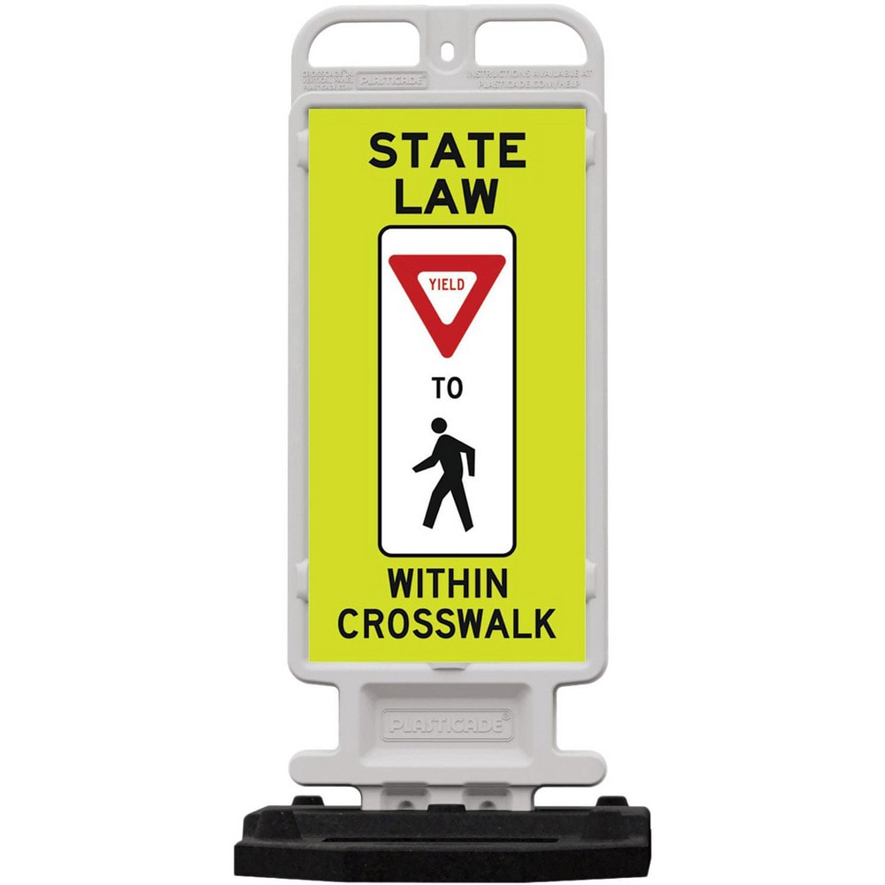 Pedestrian Crossing Sign:  A-Frame, Yield, " STATE LAW YIELD TO PEDESTRIAN WITHIN CROSSWALK"