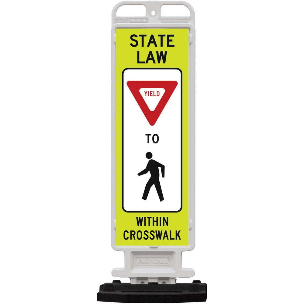 Pedestrian Crossing Sign:  A-Frame, Yield, " STATE LAW YIELD TO PEDESTRIAN WITHIN CROSSWALK"