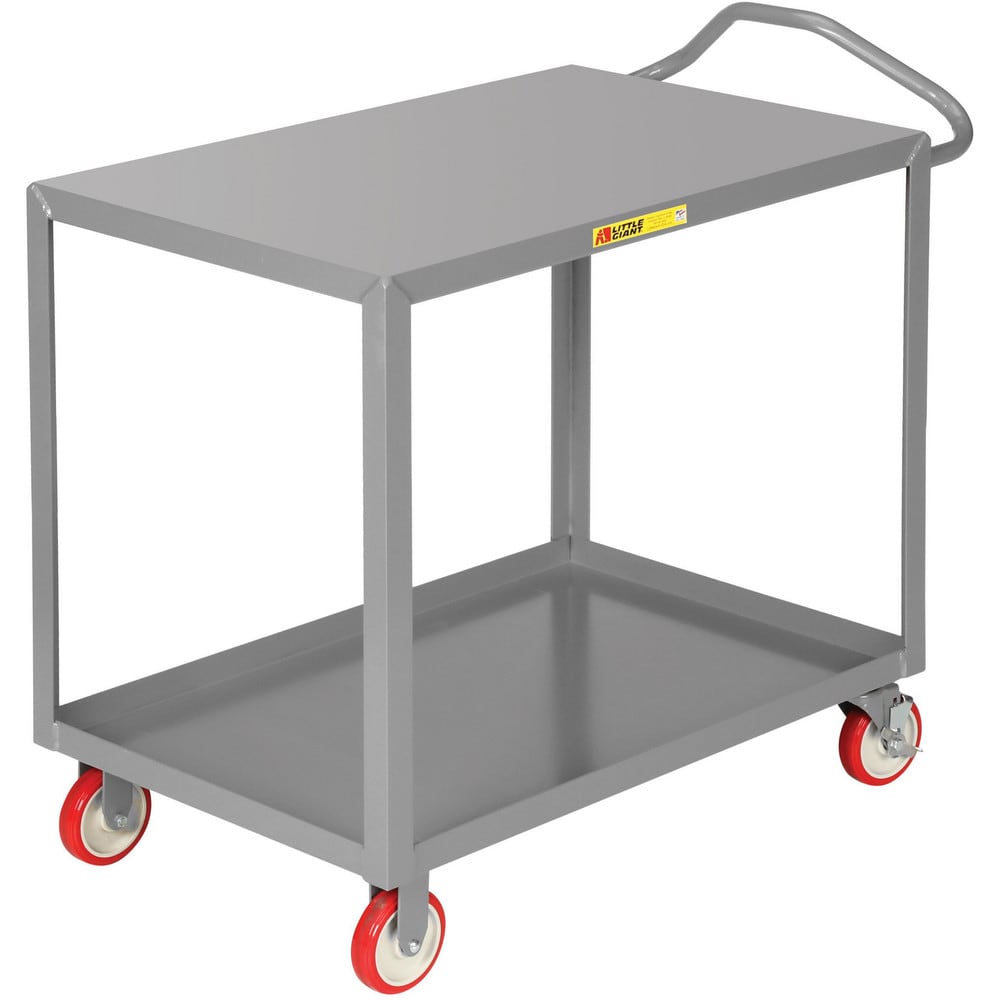 Ergonomic Handle Shelf Utility Cart: 66" Long, 30" Wide, Steel, 1200 lb Capacity, Gray